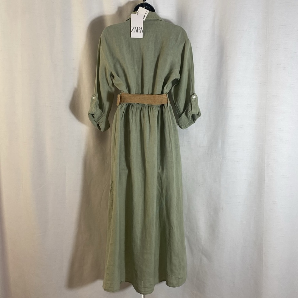 BELTED LINEN SHIRTDRESS with Slit for Casual Wear Size S - Picture 11 of 16